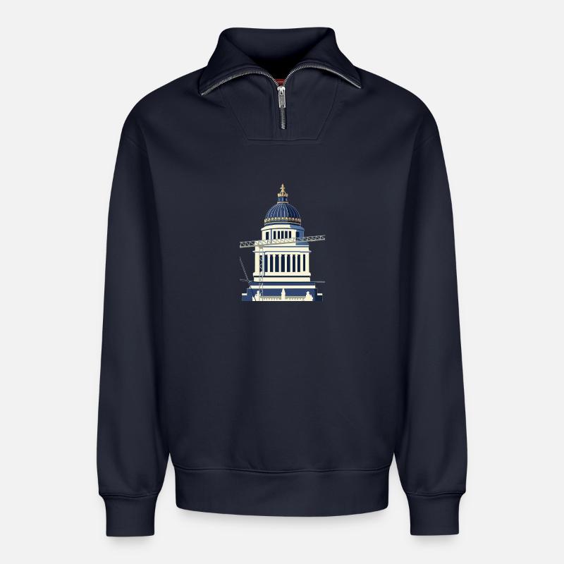 Palais de Justice - Sweat unisexe décontracté en coton biologique à demi-zip – de SPREAD - bleu marine