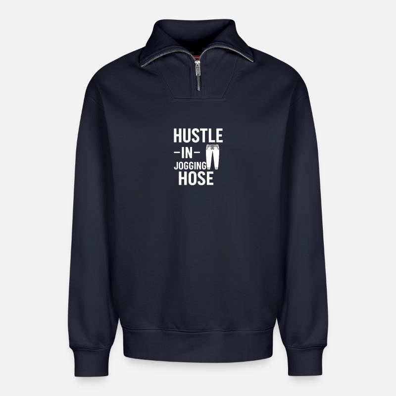 Hustle in Jogginghose - Relaxed Unisex Organic Half Zip Sweatshirt – von SPREAD - Navy