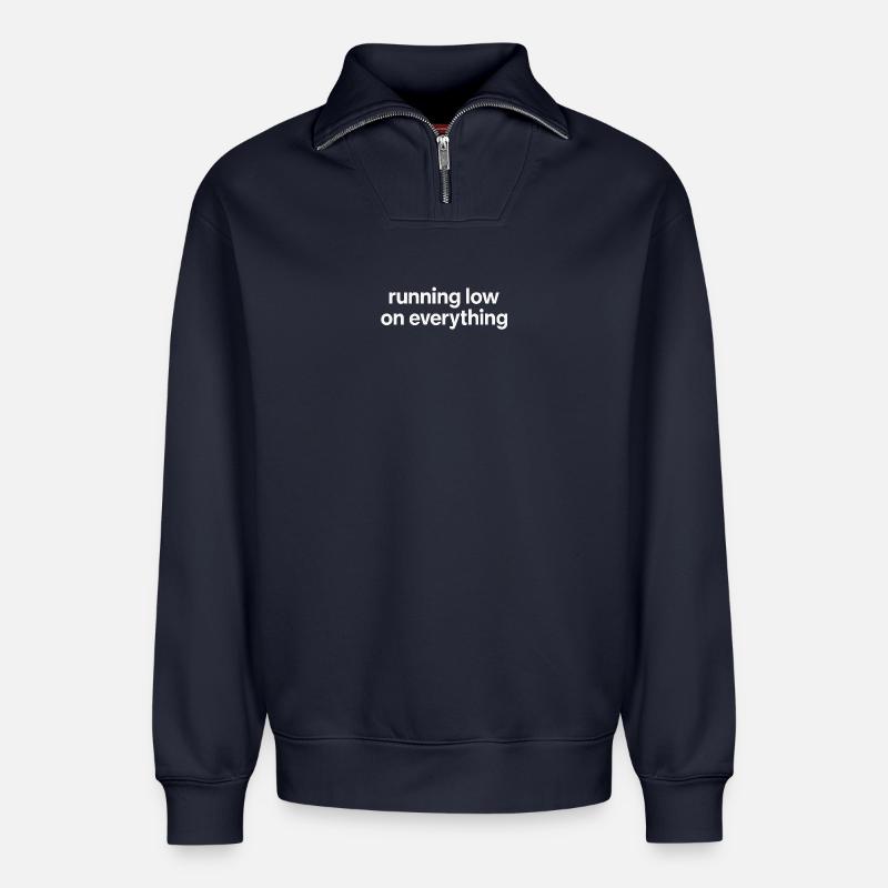 running low on everything - Relaxed Unisex Organic Half Zip Sweatshirt – von SPREAD - Navy