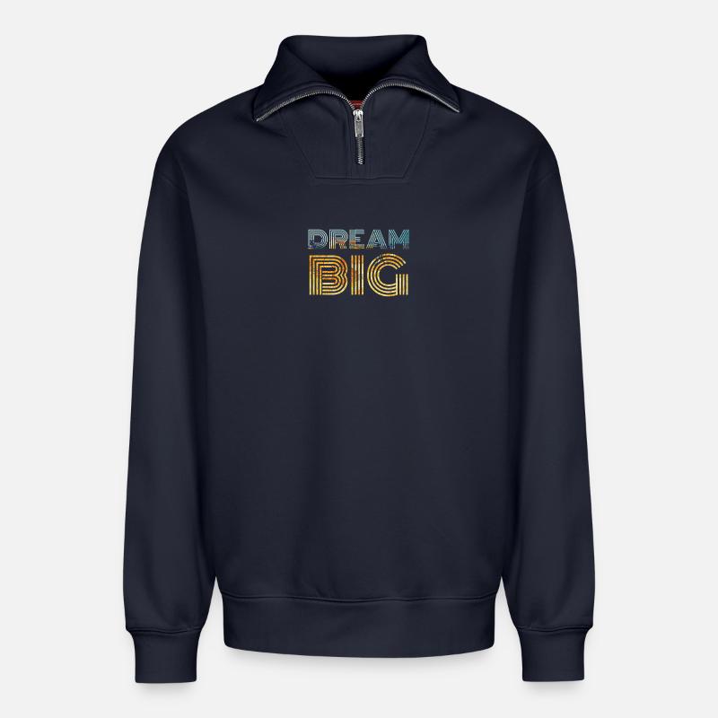 Dream Big - Relaxed Unisex Organic Half Zip Sweatshirt – von SPREAD - Navy