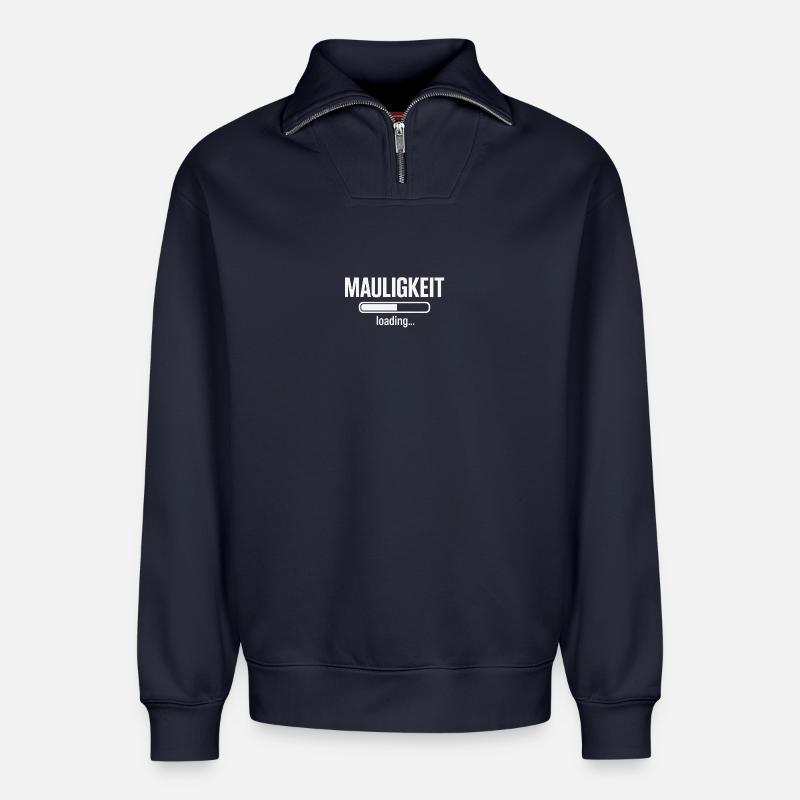 Mauligkeit – Loading… - Relaxed Unisex Organic Half Zip Sweatshirt – von SPREAD - Navy