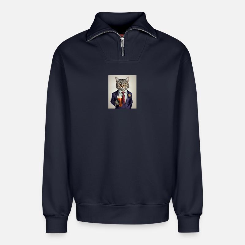 Katze in der Bar - Relaxed Unisex Organic Half Zip Sweatshirt – von SPREAD - Navy