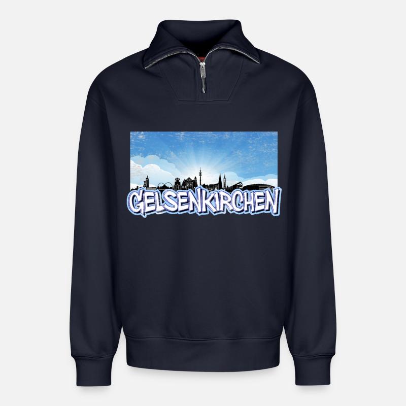Gelsenkirchen Skyline - Relaxed Unisex Organic Half Zip Sweatshirt – von SPREAD - Navy