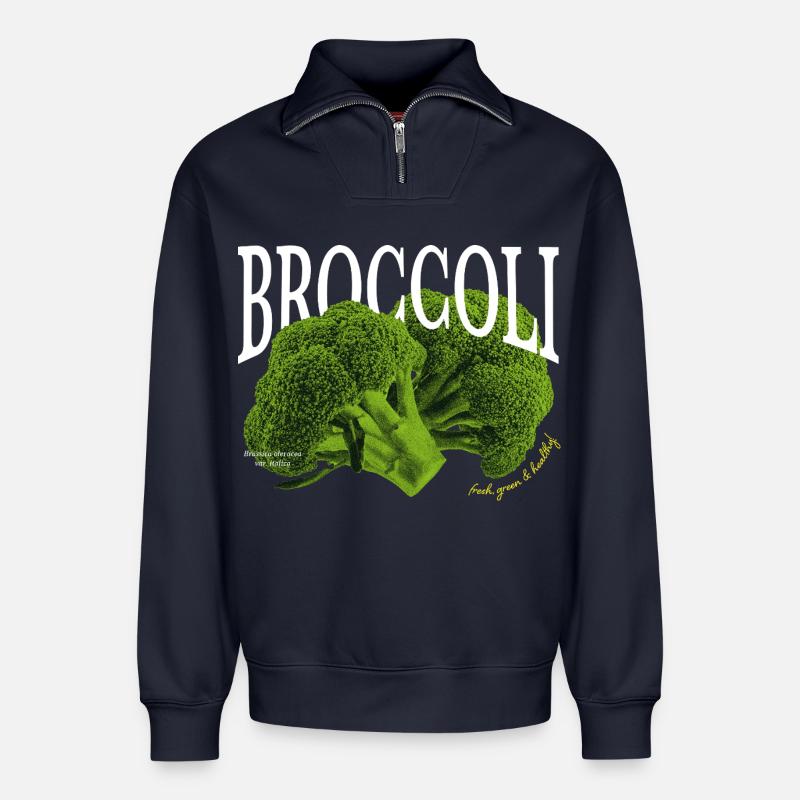 Broccoli – Ästhetisches Gemüse-Design - Relaxed Unisex Organic Half Zip Sweatshirt – von SPREAD - Navy