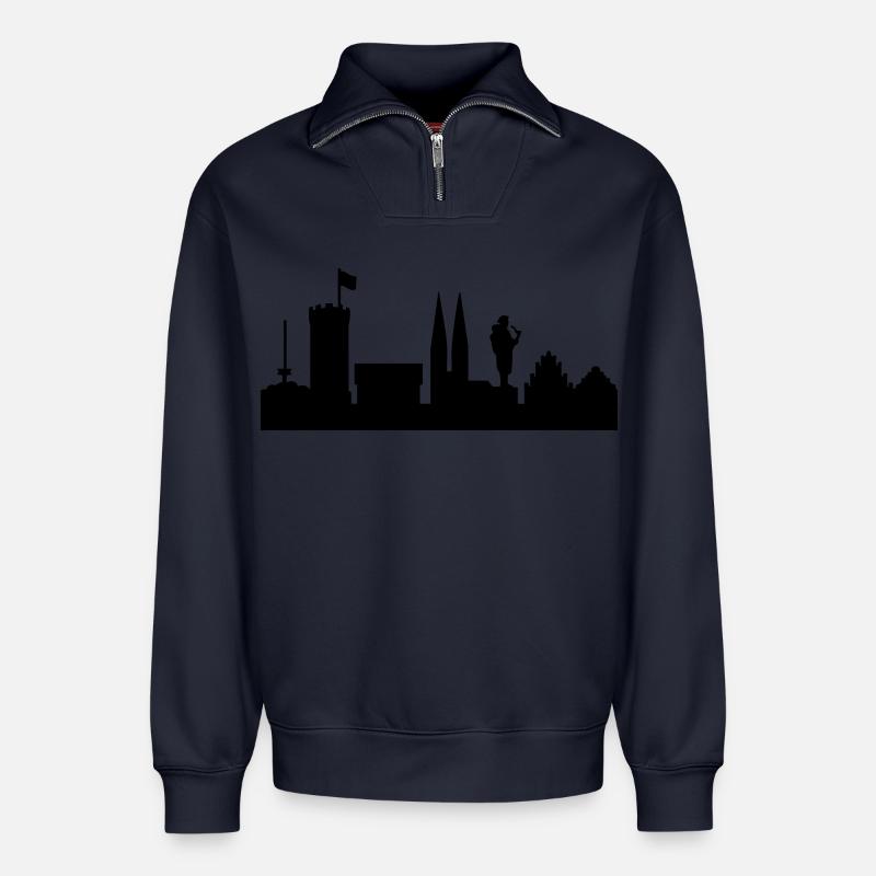 Bielefeld Skyline - Relaxed Unisex Organic Half Zip Sweatshirt – von SPREAD - Navy