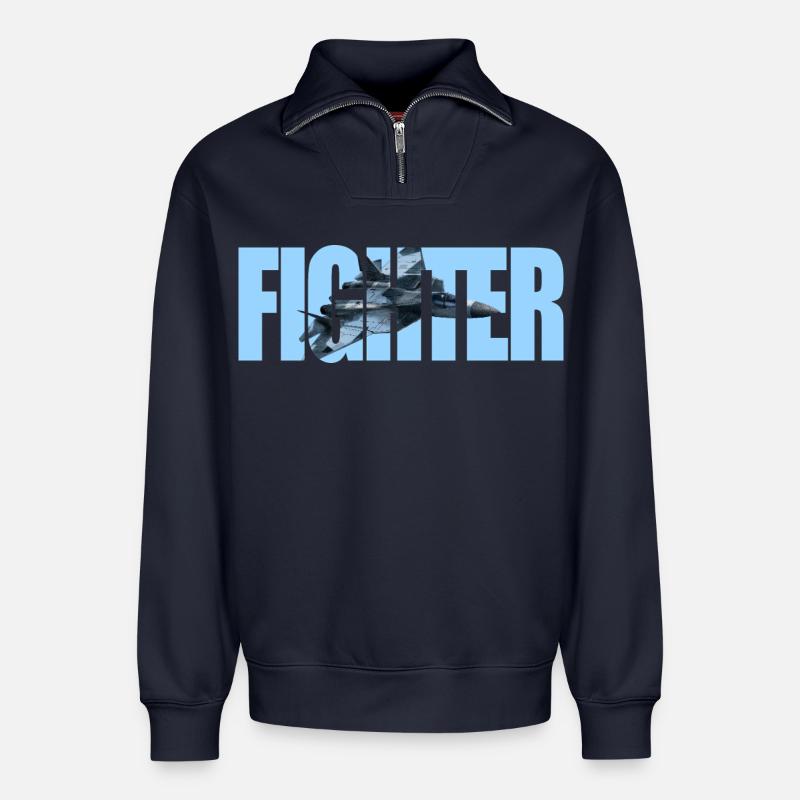 Fighter Su-57 - Relaxed Unisex Organic Half Zip Sweatshirt – von SPREAD - Navy