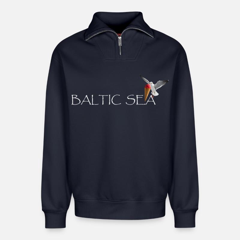 Ostsee Möwe die Eis klaut - Relaxed Unisex Organic Half Zip Sweatshirt – von SPREAD - Navy
