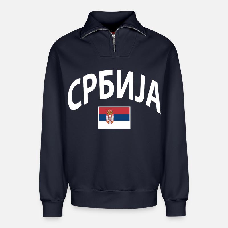 Serbien  - Relaxed Unisex Organic Half Zip Sweatshirt – von SPREAD - Navy