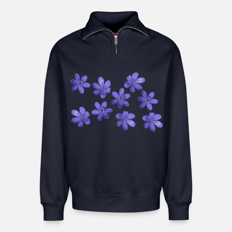 Leberblümchen retro design flowers Garten März - Relaxed Unisex Organic Half Zip Sweatshirt – von SPREAD - Navy