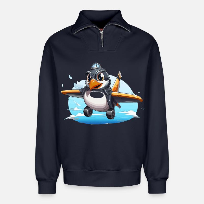 PinguinPilot Flugpinguin - Relaxed Unisex Organic Half Zip Sweatshirt – von SPREAD - Navy