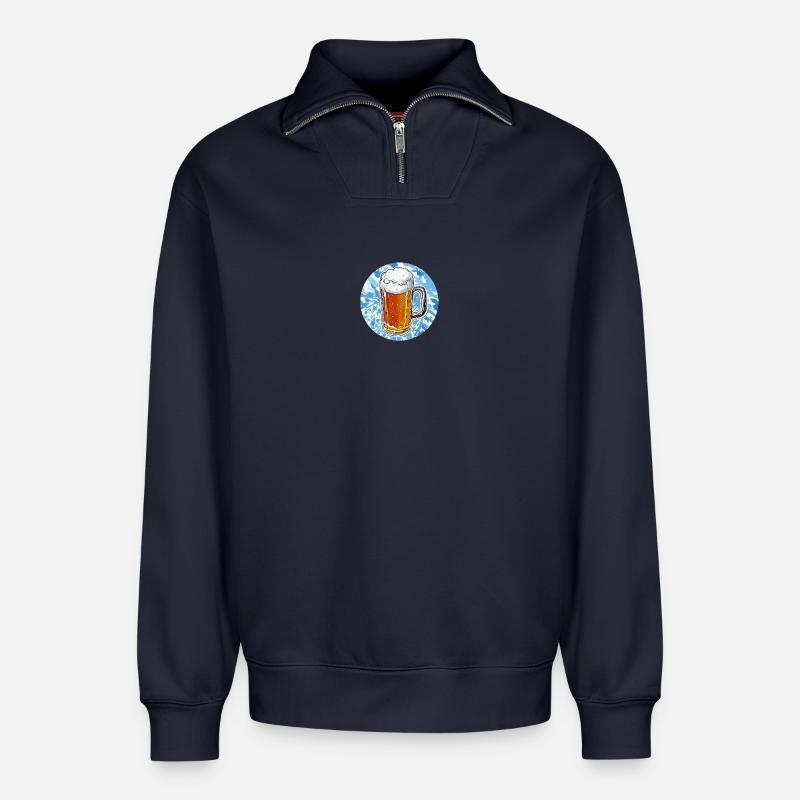 Bier - Relaxed Unisex Organic Half Zip Sweatshirt – von SPREAD - Navy