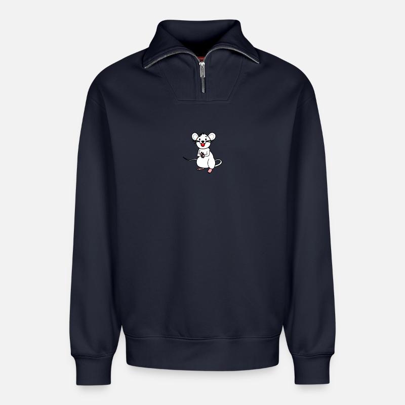 Happy White Mouse - Relaxed Unisex Organic Half Zip Sweatshirt – by SPREAD - navy