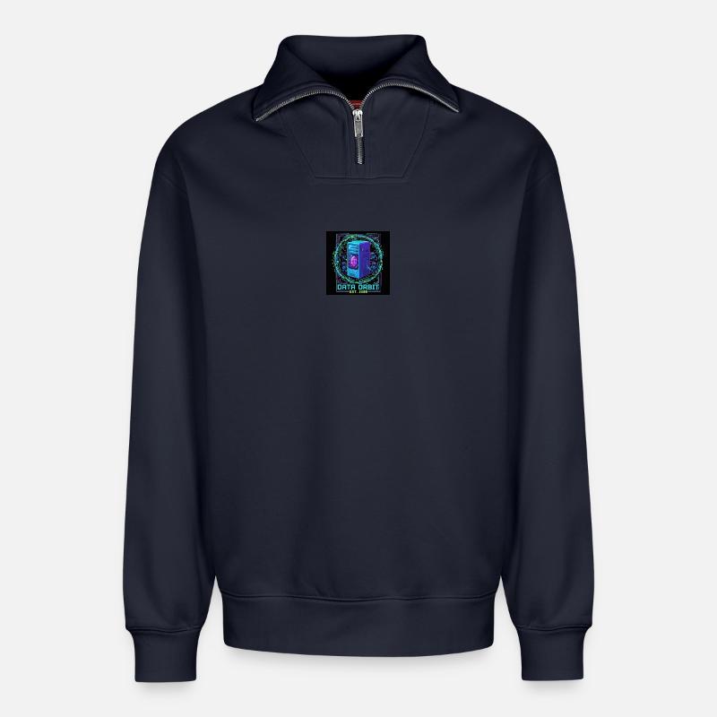 Data Orbit Neon Computer - Relaxed Unisex Organic Half Zip Sweatshirt – by SPREAD - navy