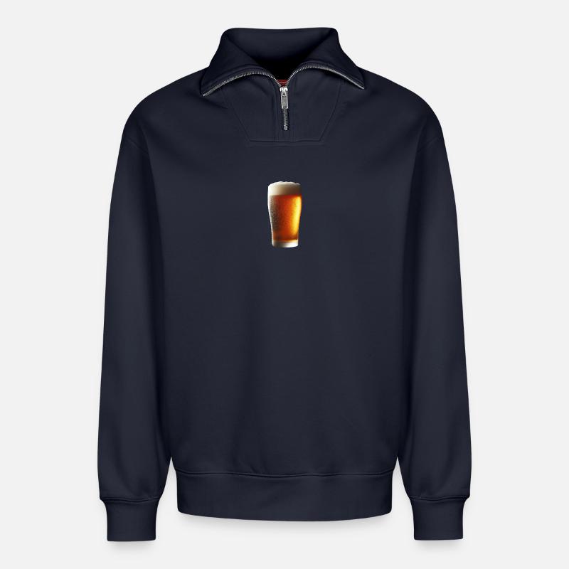 Kaltes Bier - Relaxed Unisex Organic Half Zip Sweatshirt – von SPREAD - Navy