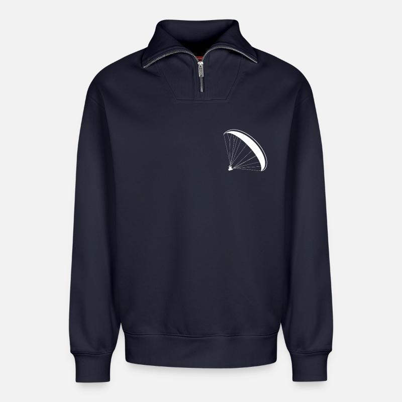 Gleitschirm Pilot Silhouette Paragliding Logo - Relaxed Unisex Organic Half Zip Sweatshirt – von SPREAD - Navy