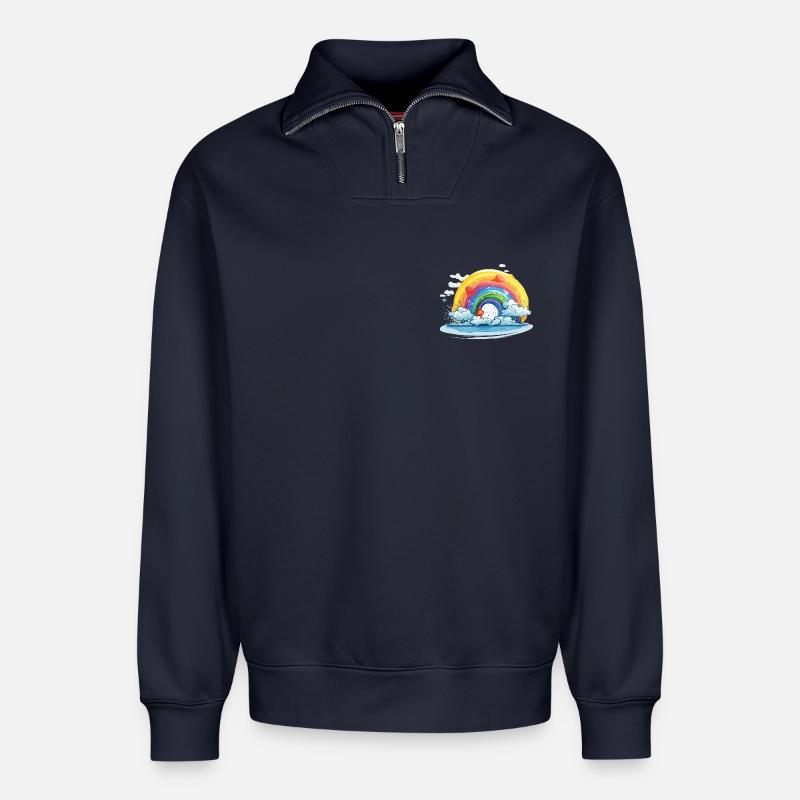 Regenbogen mit Wolken - Relaxed Unisex Organic Half Zip Sweatshirt – von SPREAD - Navy