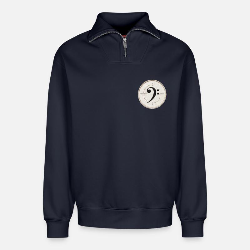 Clé de fa sur le patch - Sweat unisexe décontracté en coton biologique à demi-zip – de SPREAD - bleu marine