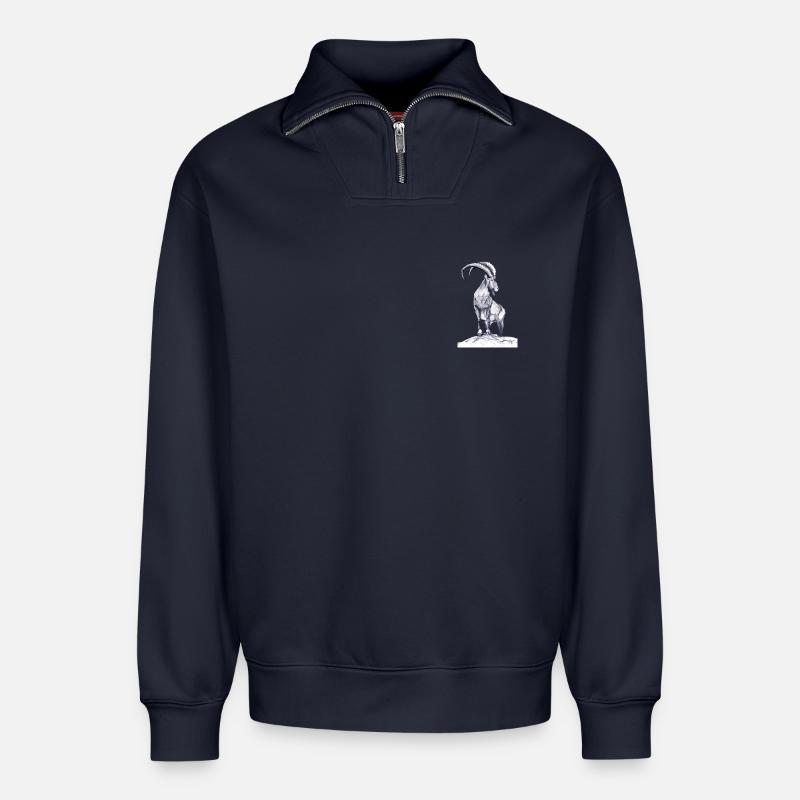 Steinbock - Relaxed Unisex Organic Half Zip Sweatshirt – von SPREAD - Navy