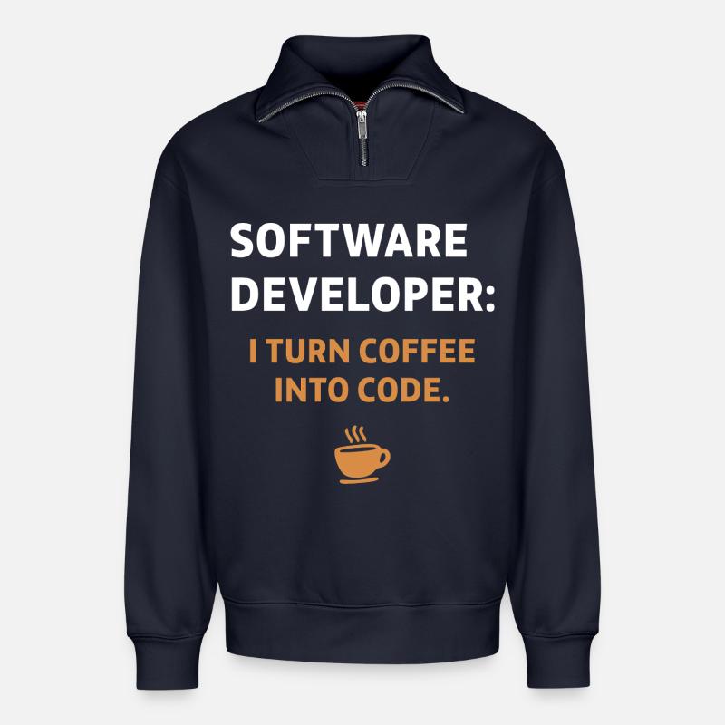 Software Developer - Coffee Edition - Relaxed Unisex Organic Half Zip Sweatshirt – von SPREAD - Navy