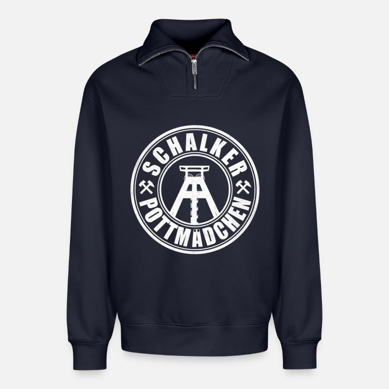 Schalker Pottmädchen | Ruhrpott Mädchen - Relaxed Unisex Organic Half Zip Sweatshirt – von SPREAD - Navy