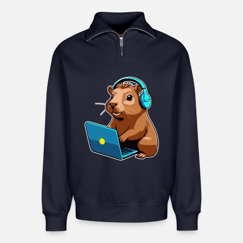 Capybara Programmierer Coder Computer - Relaxed Unisex Organic Half Zip Sweatshirt – von SPREAD - Navy