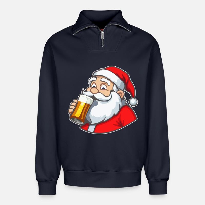Weihnachtsmann mit Bier - Relaxed Unisex Organic Half Zip Sweatshirt – von SPREAD - Navy