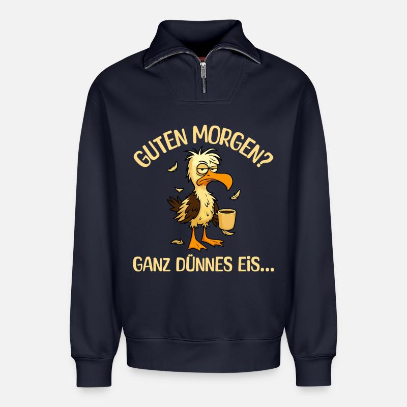 Morgenmuffel Möwe mit Kaffee - Relaxed Unisex Organic Half Zip Sweatshirt – von SPREAD - Navy