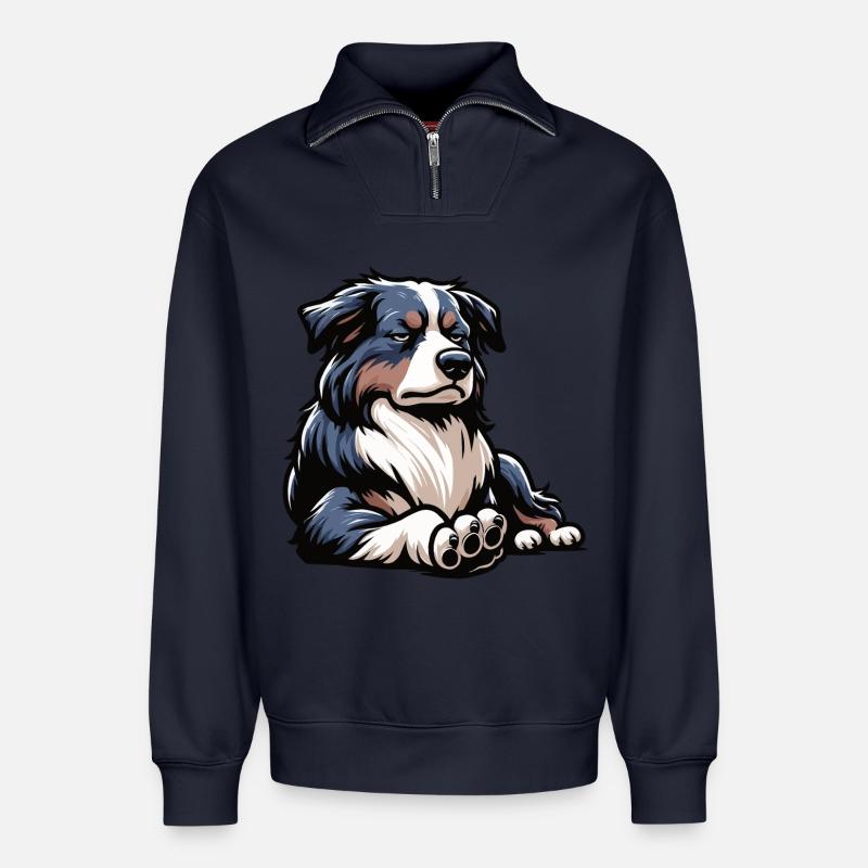 Australian Shepherd Aussie Aussiebesitzer Aussies - Relaxed Unisex Organic Half Zip Sweatshirt – von SPREAD - Navy