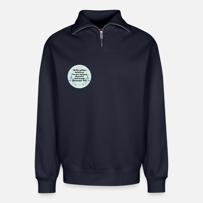 Blumenkranz Mutbotschaft Kreis - Relaxed Unisex Organic Half Zip Sweatshirt – von SPREAD - Navy