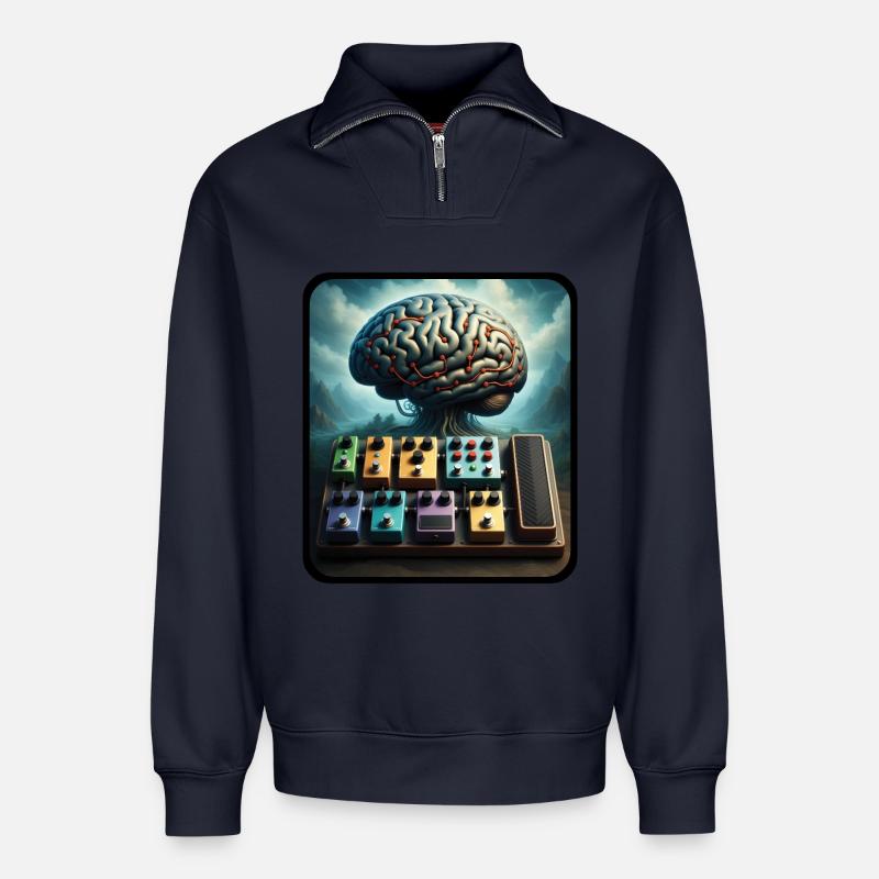 PEDALBOARD TREE – Ton & Bild - Relaxed Unisex Organic Half Zip Sweatshirt – von SPREAD - Navy