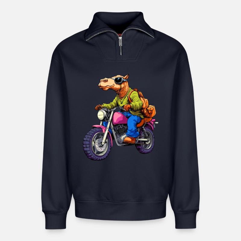 Kamel Motorrad - Relaxed Unisex Organic Half Zip Sweatshirt – von SPREAD - Navy