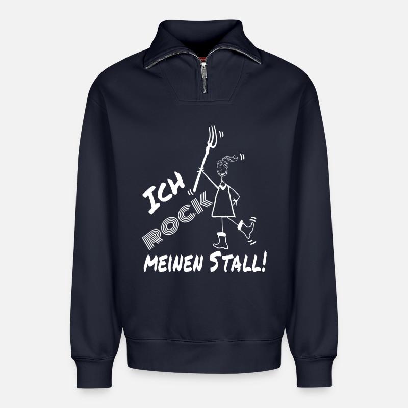 Frau Mistgabel Stall witzig - Relaxed Unisex Organic Half Zip Sweatshirt – von SPREAD - Navy
