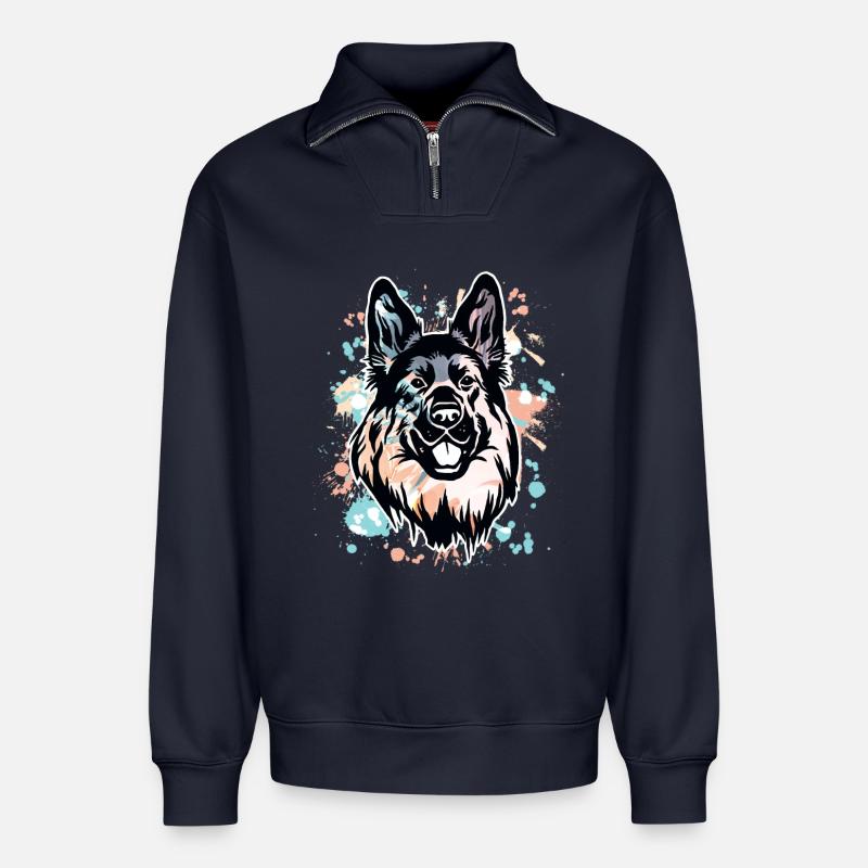 German Shepherd - Relaxed Unisex Organic Half Zip Sweatshirt – by SPREAD - navy
