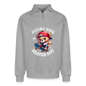Ours en peluche skateur sur skateboard - Sweat unisexe décontracté en coton biologique à demi-zip – de SPREAD - gris chiné - Devant