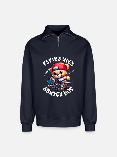 Skater teddy bear on skateboard - Relaxed Unisex Organic Half Zip Sweatshirt – by SPREAD - navy