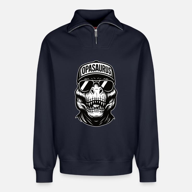 Opasaurus Skull Sunglasses - Relaxed Unisex Organic Half Zip Sweatshirt – von SPREAD - Navy
