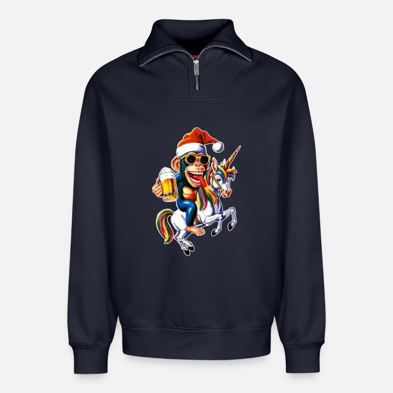 Affe Weihnachten Einhorn - Relaxed Unisex Organic Half Zip Sweatshirt – von SPREAD - Navy