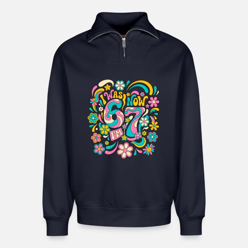 Six Seven Meme 6-7 - Sweat unisexe décontracté en coton biologique à demi-zip – de SPREAD - bleu marine