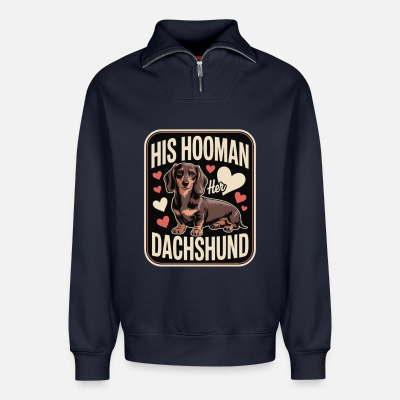 Dackel Liebe - Relaxed Unisex Organic Half Zip Sweatshirt – von SPREAD - Navy