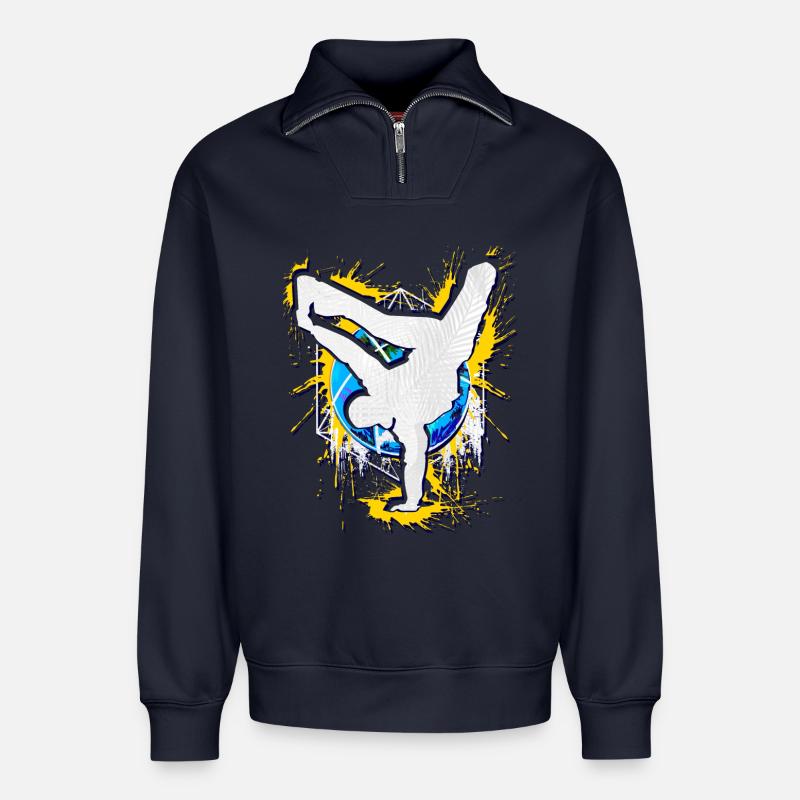 Breakdance - Breakdancer - Breakdancing - BBoy - Relaxed Unisex Organic Half Zip Sweatshirt – by SPREAD - navy