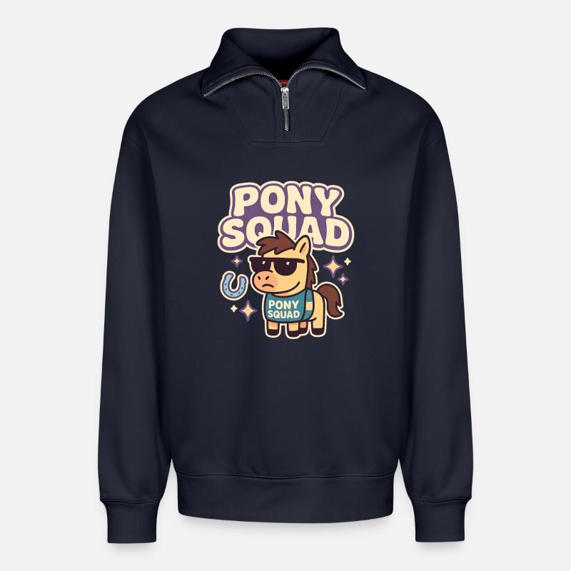 Pony Squad Cartoon Design - Relaxed Unisex Organic Half Zip Sweatshirt – von SPREAD - Navy
