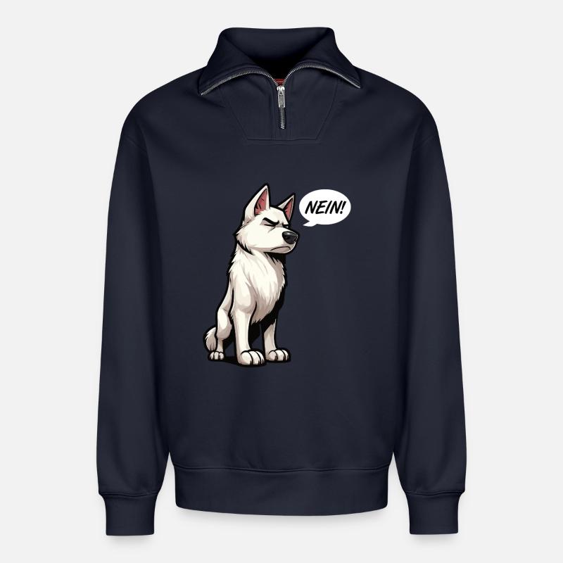 Nein Weißer Schäferhund Schäferhund Schäferhunde - Relaxed Unisex Organic Half Zip Sweatshirt – von SPREAD - Navy