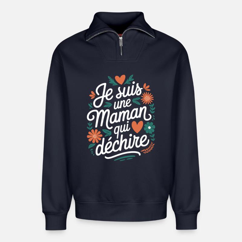 Ich bin eine Killer-Mutter - Relaxed Unisex Organic Half Zip Sweatshirt – von SPREAD - Navy