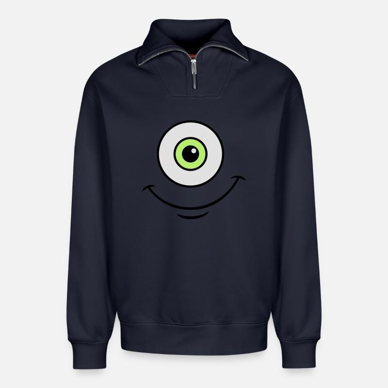 monster eye - Sweat unisexe décontracté en coton biologique à demi-zip – de SPREAD - bleu marine