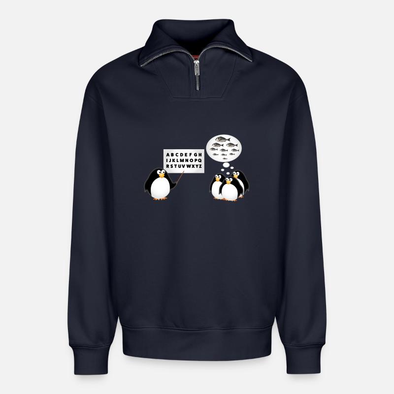 École - Pingouin - Sweat unisexe décontracté en coton biologique à demi-zip – de SPREAD - bleu marine