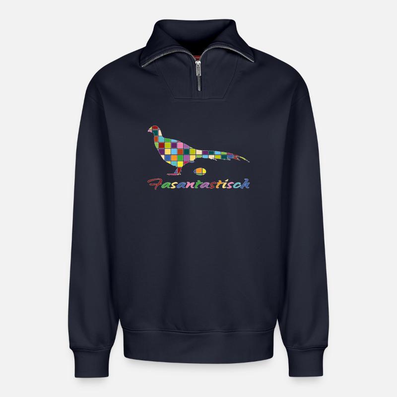 Fasantastisch Mosaik - Relaxed Unisex Organic Half Zip Sweatshirt – von SPREAD - Navy