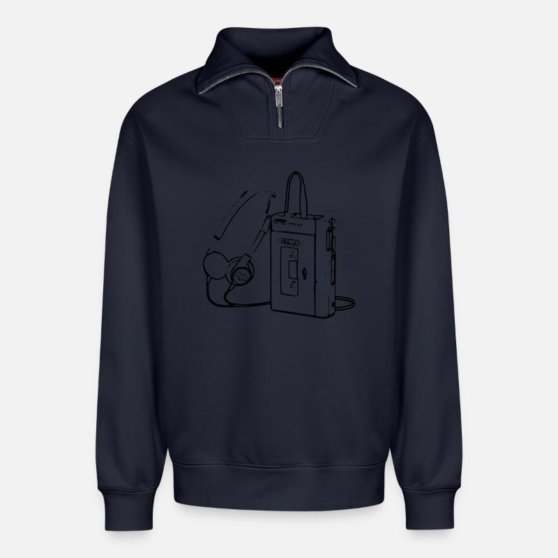 Retro Walkman Kassette - Relaxed Unisex Organic Half Zip Sweatshirt – von SPREAD - Navy