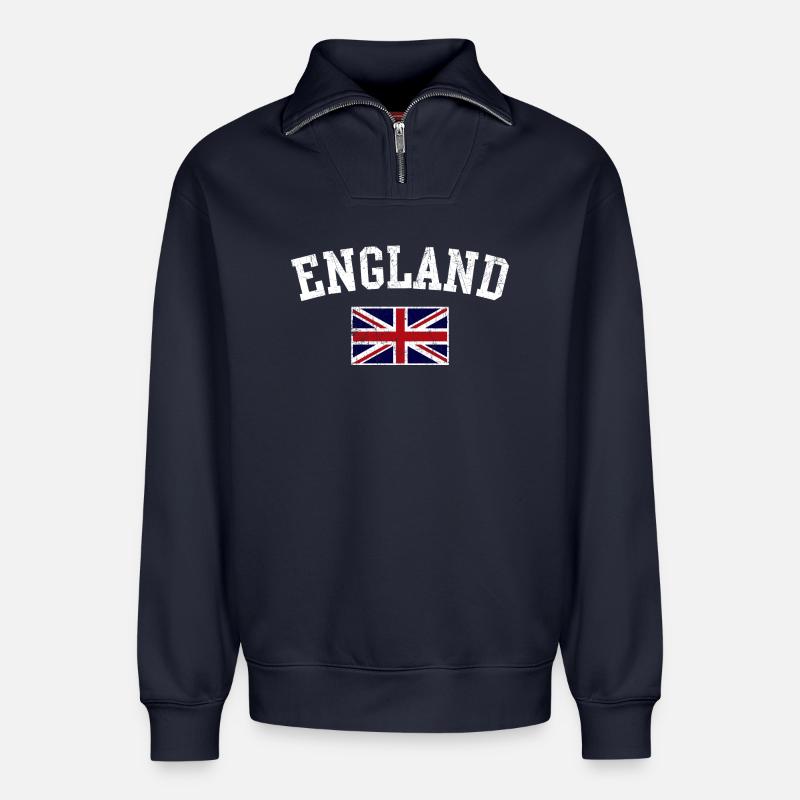 England-Wappen Union Jack - Relaxed Unisex Organic Half Zip Sweatshirt – von SPREAD - Navy