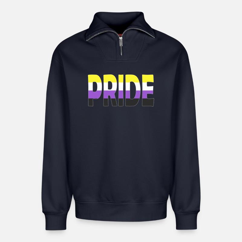Pride lettering Non-Binary Non-Binary LGBTQ - Relaxed Unisex Organic Half Zip Sweatshirt – by SPREAD - navy