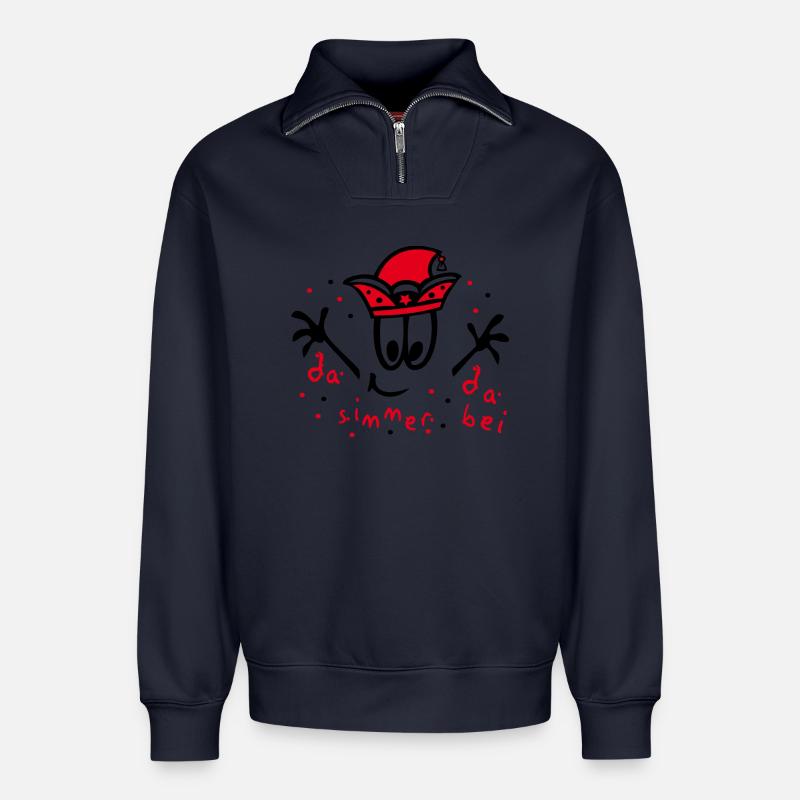 Fasching mit Konfetti, Karneval - Relaxed Unisex Organic Half Zip Sweatshirt – von SPREAD - Navy